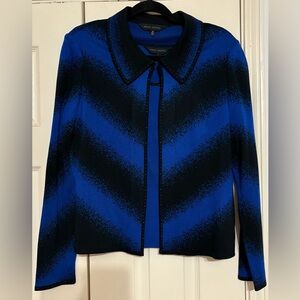 Ming Wang Women's Chevron Blue and Black Cardigan with matching sleeveless tank